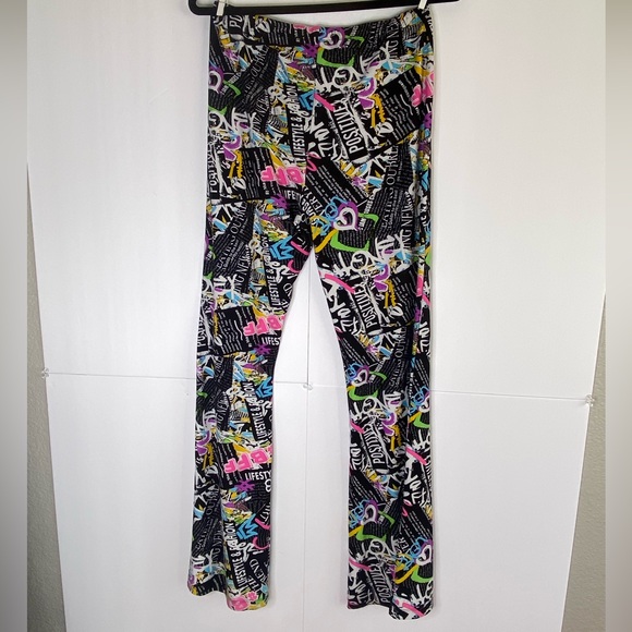 Feathers XL Graffiti Print Stretch Pants | Colorful Street Art Leggings - Picture 3 of 7